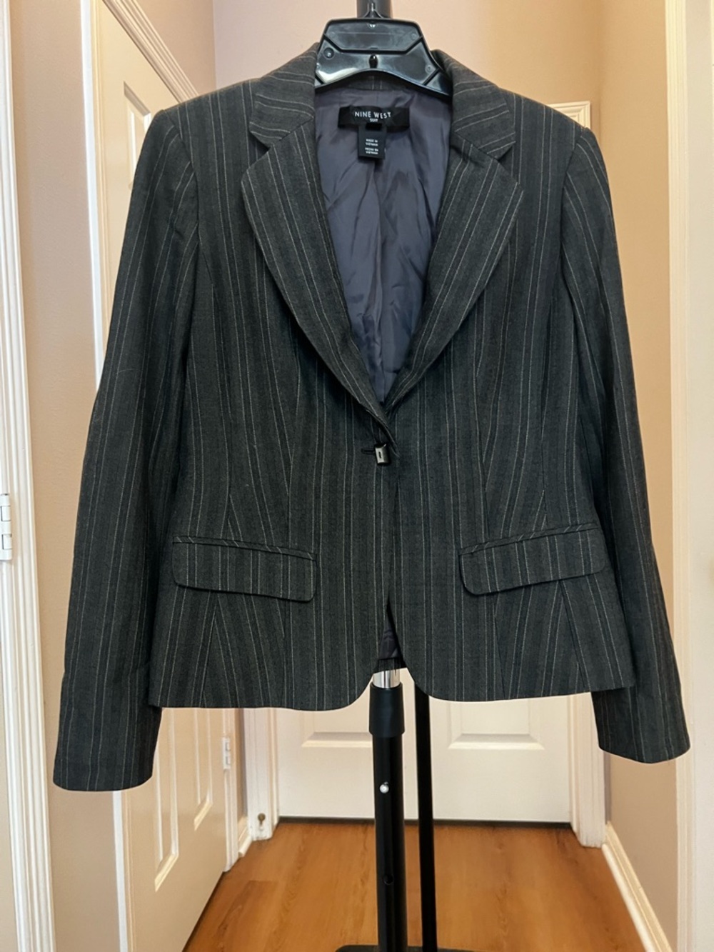 Nine West Gray Pinstripe Single-Button Blazer